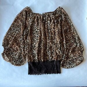 UNYX Animal Print Sheer Top w/Lace Bottom and Wide Sleeve